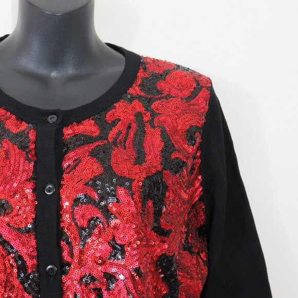 Michael Simon size Petite Medium Pink Sequin Cardigan Topper 3/4 Sleeve NEW - Picture 7 of 7